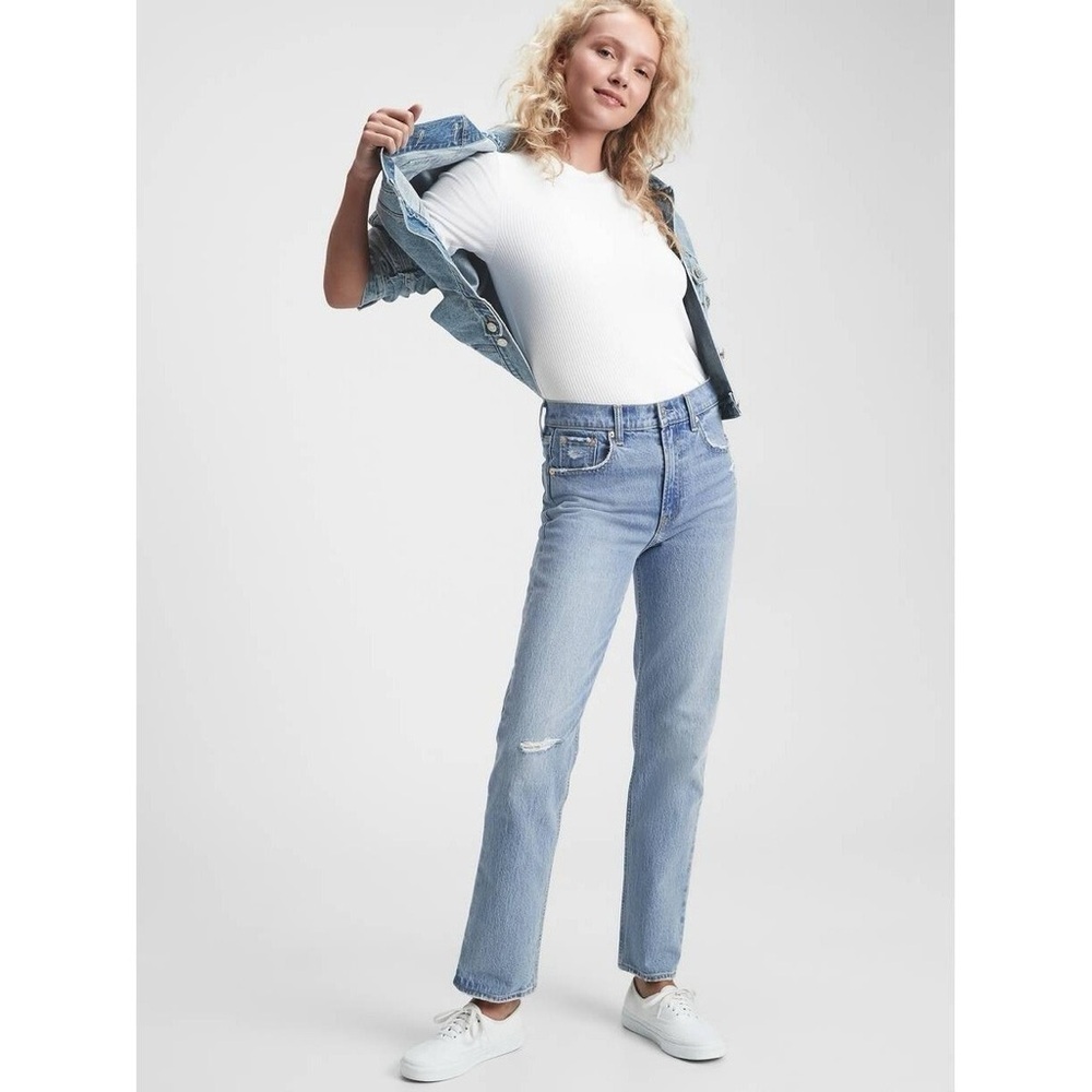 Gap Sky‎ High Rise Vintage Slim Jeans Light Indigo 30 Straight 90s Denim Summer